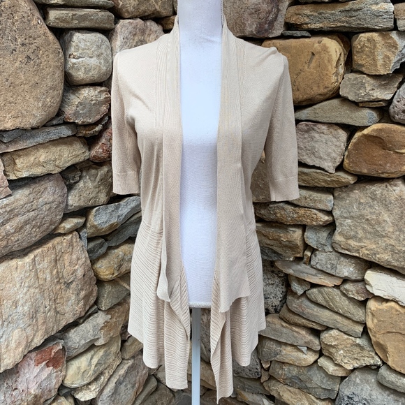 White House Black Market Sweaters - White House Black Market Tan Waterfall Cardigan S